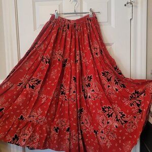 Cactus Flower red tiered maxi skirt OSFM